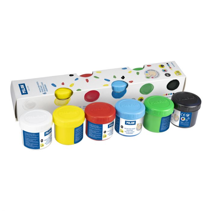 Caja 6 tarros 40 ml pintura para dedos colores básicos