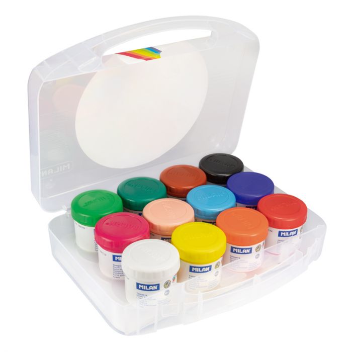 Maletín 12 tarros de témpera de colores 40 ml con pincel