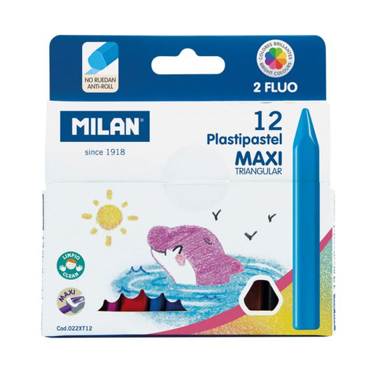 Caja 12 Plastipastel MAXI triangulares (contiene 2 colores fluo)