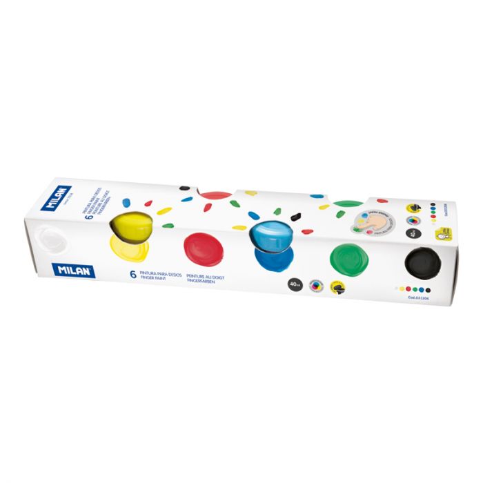 Caja 6 tarros 40 ml pintura para dedos colores básicos